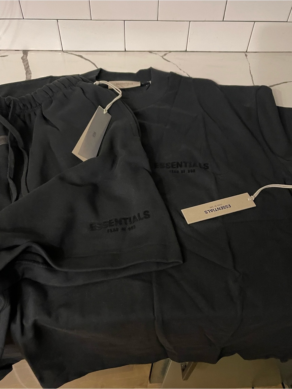 Mens Black Essentials Set. Shirt and short. Size M.